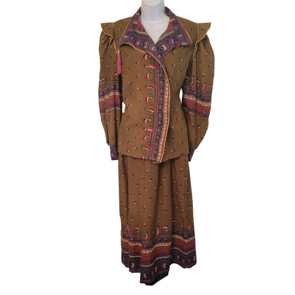 Vintage Joseph Piselli Bal De Grace 2 Piece Set 8‎ Paisley Print Wool Culottes
